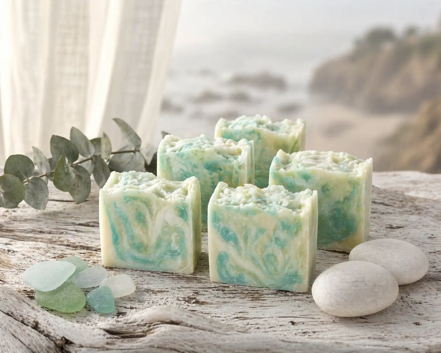 Mawmaw's Coastal Tide seafoam aqua handmade natural soap bar