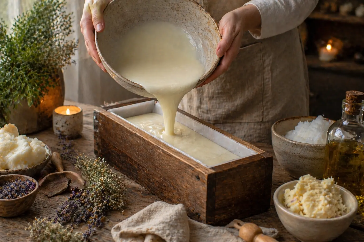 Cold process soap being made by hand