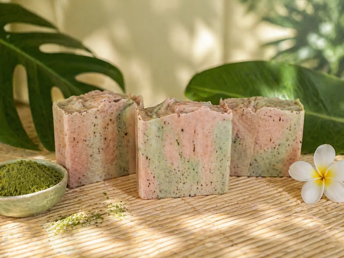 Mawmaw's Island Matcha blush pink sage green natural handmade soap bar