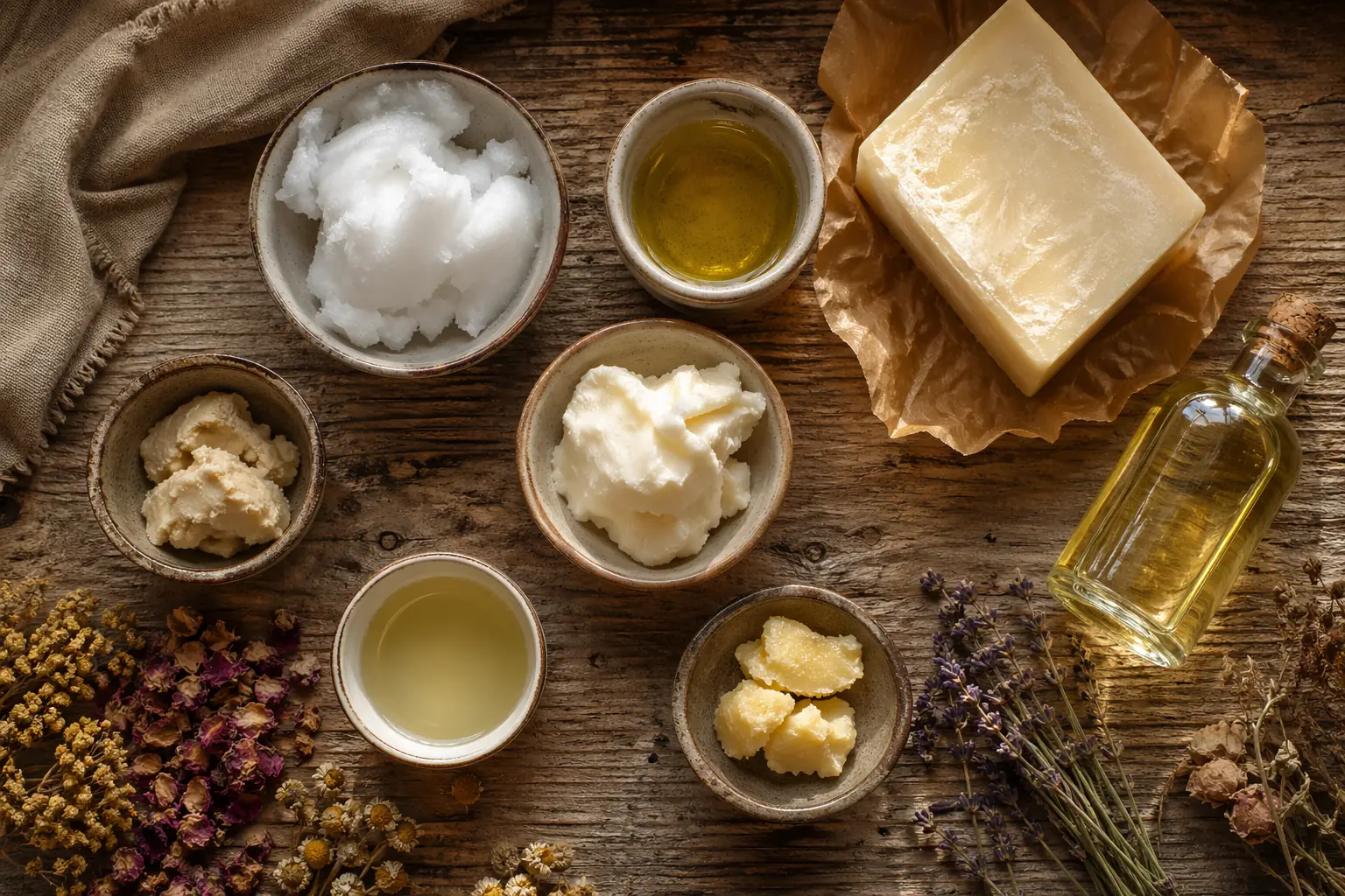 Natural soap ingredients in a flatlay